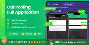 2 Apps | Ride Sharing Full Application | Carpooling, Bike Pooling  Car Sharing App | Vroom