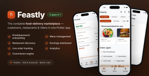 Feastly | Multi-Restaurant Food Delivery App — Flutter Full App + Next.js Admin (4 Apps + AI)
