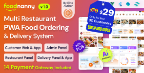 FoodNanny – Multi Restaurant Food Delivery App with PWA Website  Laravel Admin with AI Assistant