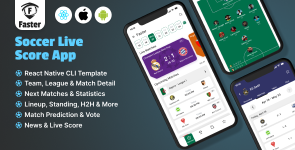 Soccer Live Scores App | React Native Mobile App Template | Teams, Scores, Matches, Stats, News.